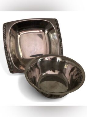 Vintage Stainless Steel Japan Bowls Set with Floral Details